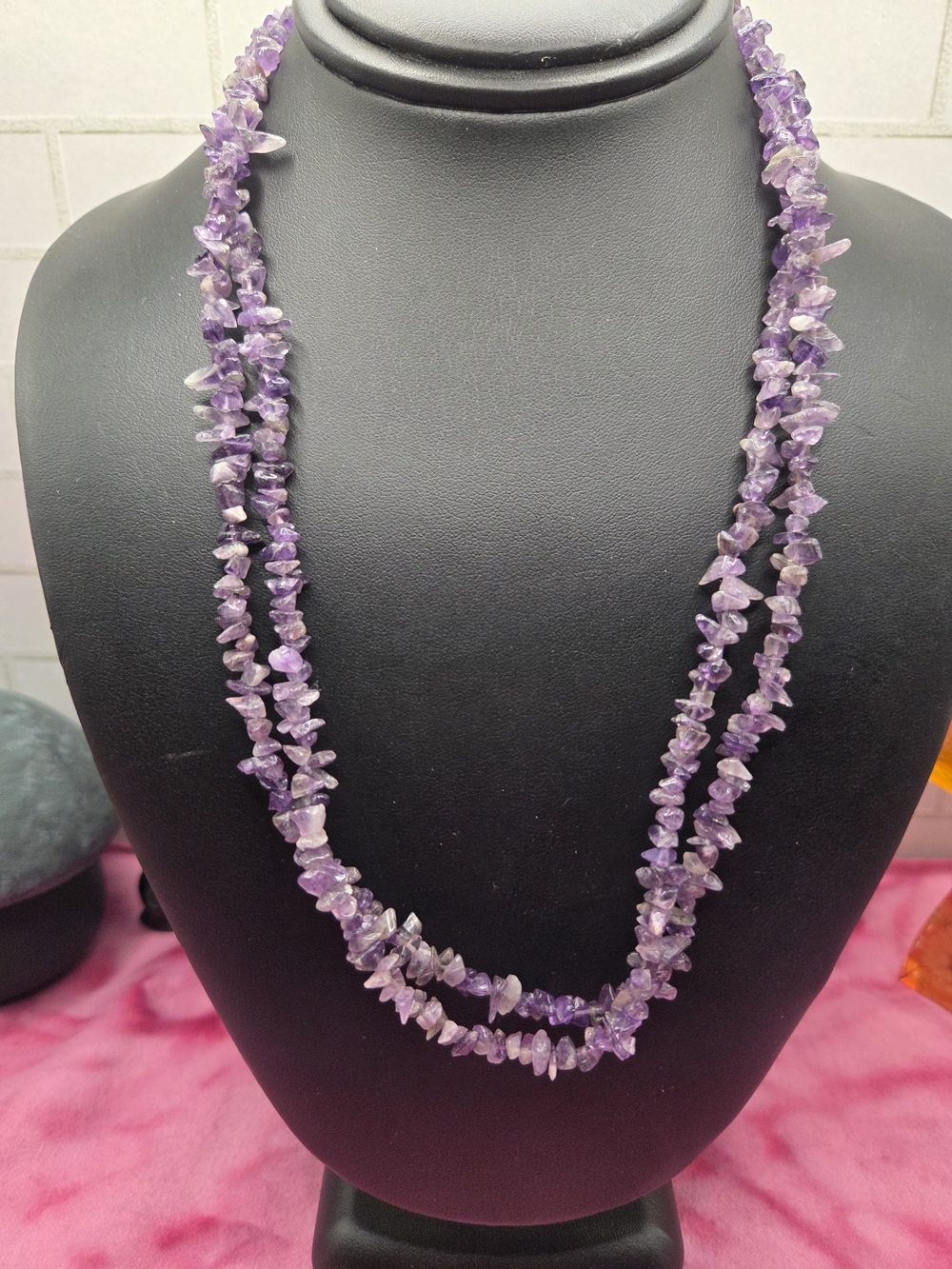 1066. Amethyst Chip Double Strand Beaded Necklace